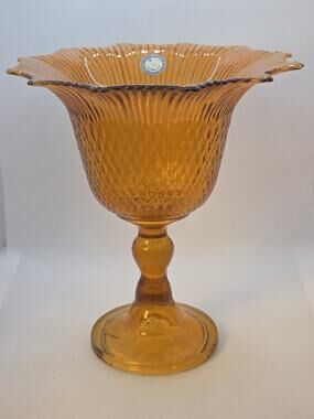 Amber Console Ecoglass Fluted Pedestal Vase Centerpiece Marigold Vase 8" Spain
